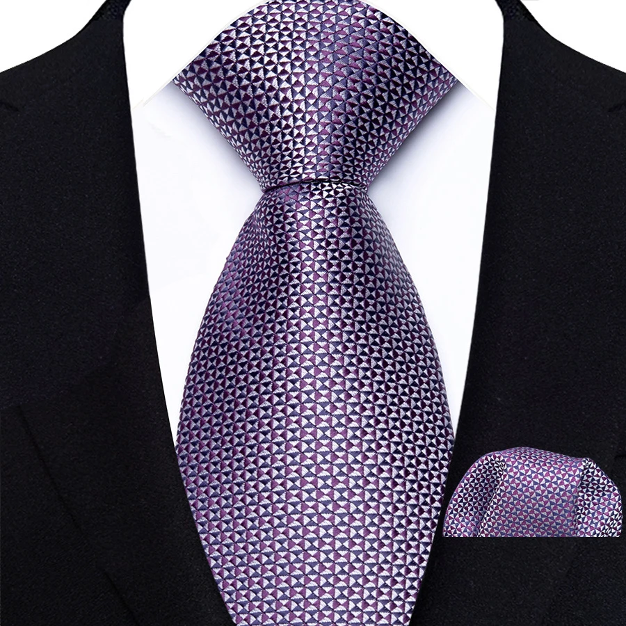 Luxury Men's 8CM Tie Handkerchief Set Dot Plaid Black Navy Red Jacquard Necktie for Male Wedding Business Party Gift
