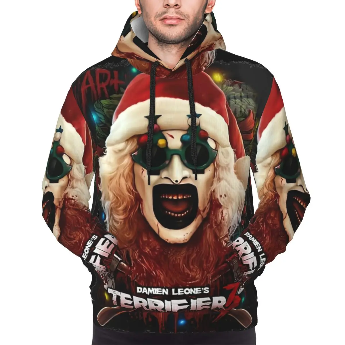 Terrifier 3 Christmas Santa 3D Print Hoodie Hooded Collar Drawstring Hoodies Horror Film Pullover Sweatshirts Long Sleeve Shirts