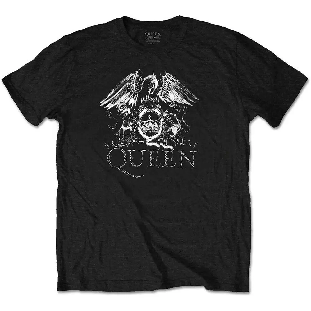 Men's Queen Crest Logo Diamante Slim Fit T shirt XX Large Black