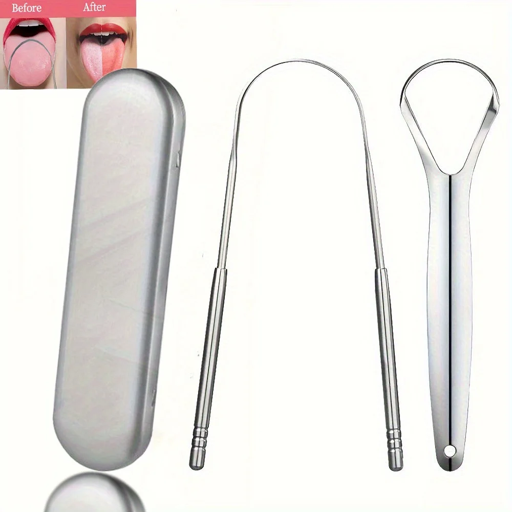 

2pcs Stainless Steel Tongue Scraper Set, Durable Metal Tongue Cleaner Tools, for Adults, with Oral Hygiene for Bad Breath