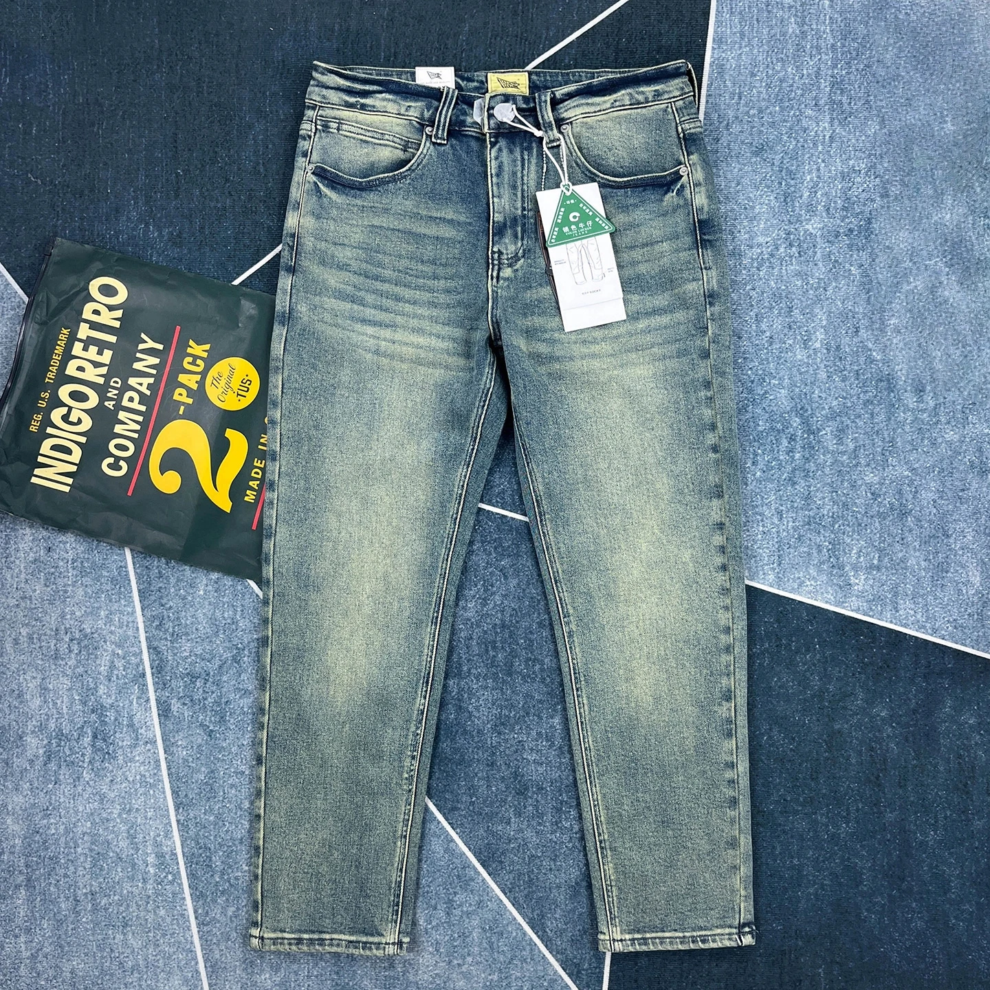 

Тяжелые эластичные джинсы из чистого хлопка, мужские узкие маленькие прямые американские брюки, универсальные длинные брюки, японский ретро-тренд