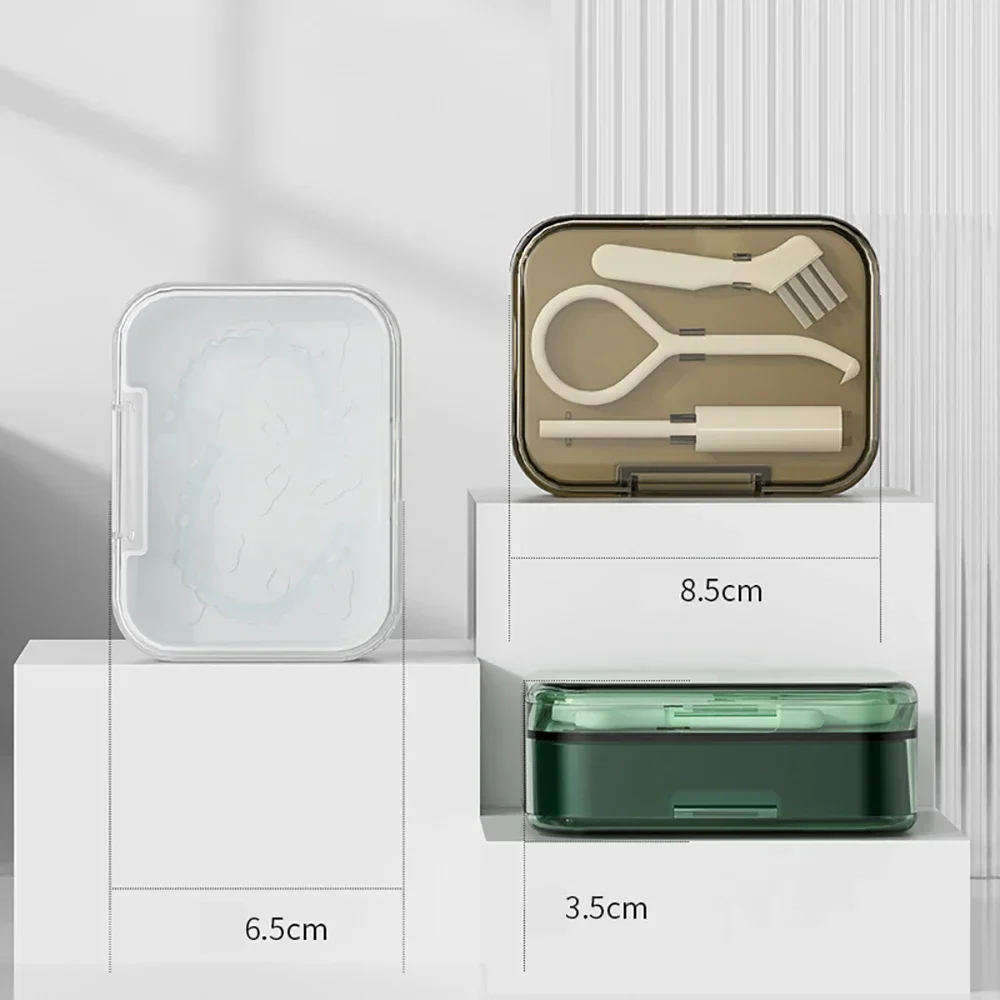 

Double Layers Denture Box Retainer Braces Storage Box with Teeth Soaking Denture Cleaning Tooth Storage Portable Case
