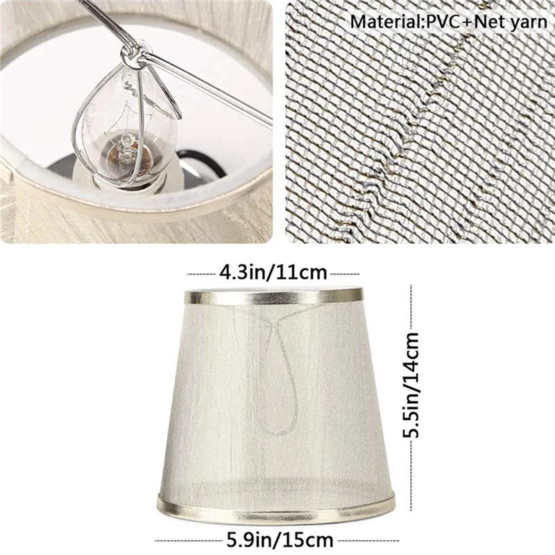 

AA81-6 Pack Clip On Gauze Chandelier Lamp Shades Little Upright Wall Candle Light Lampshade (Gold)