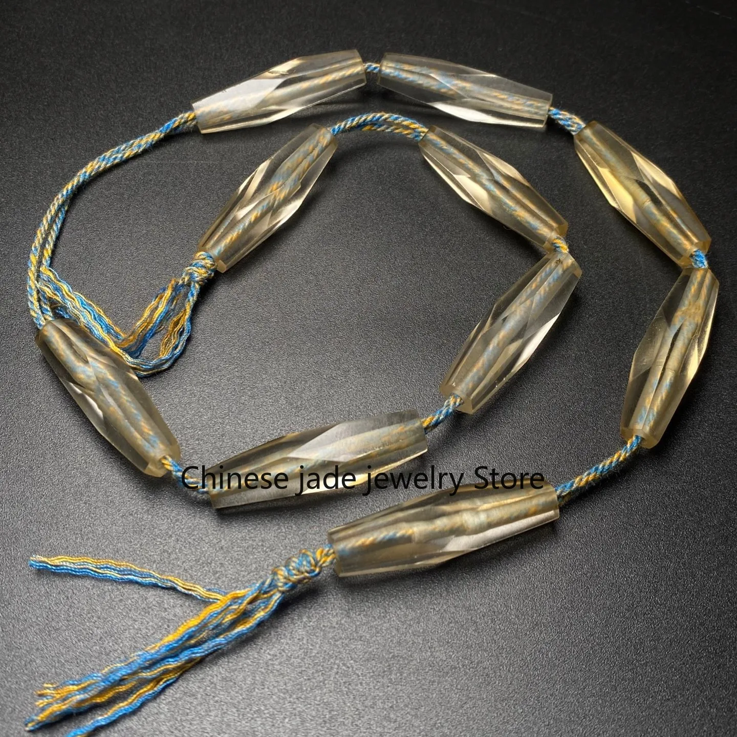 Rare Tibetan Buddhism Crystal Multi sided Beads Dzi Bead Amulet Necklace G737