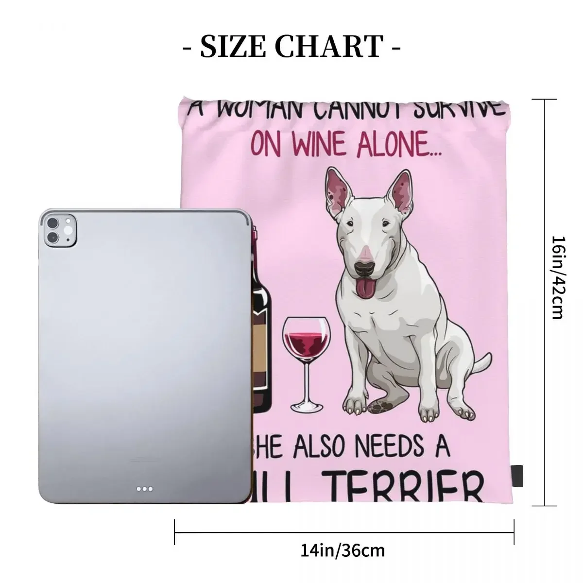 Bull Terrier And Wine Funny Dog Backpacks Drawstring Bags Drawstring Bundle Pocket Sports Bag BookBag For Man Woman School