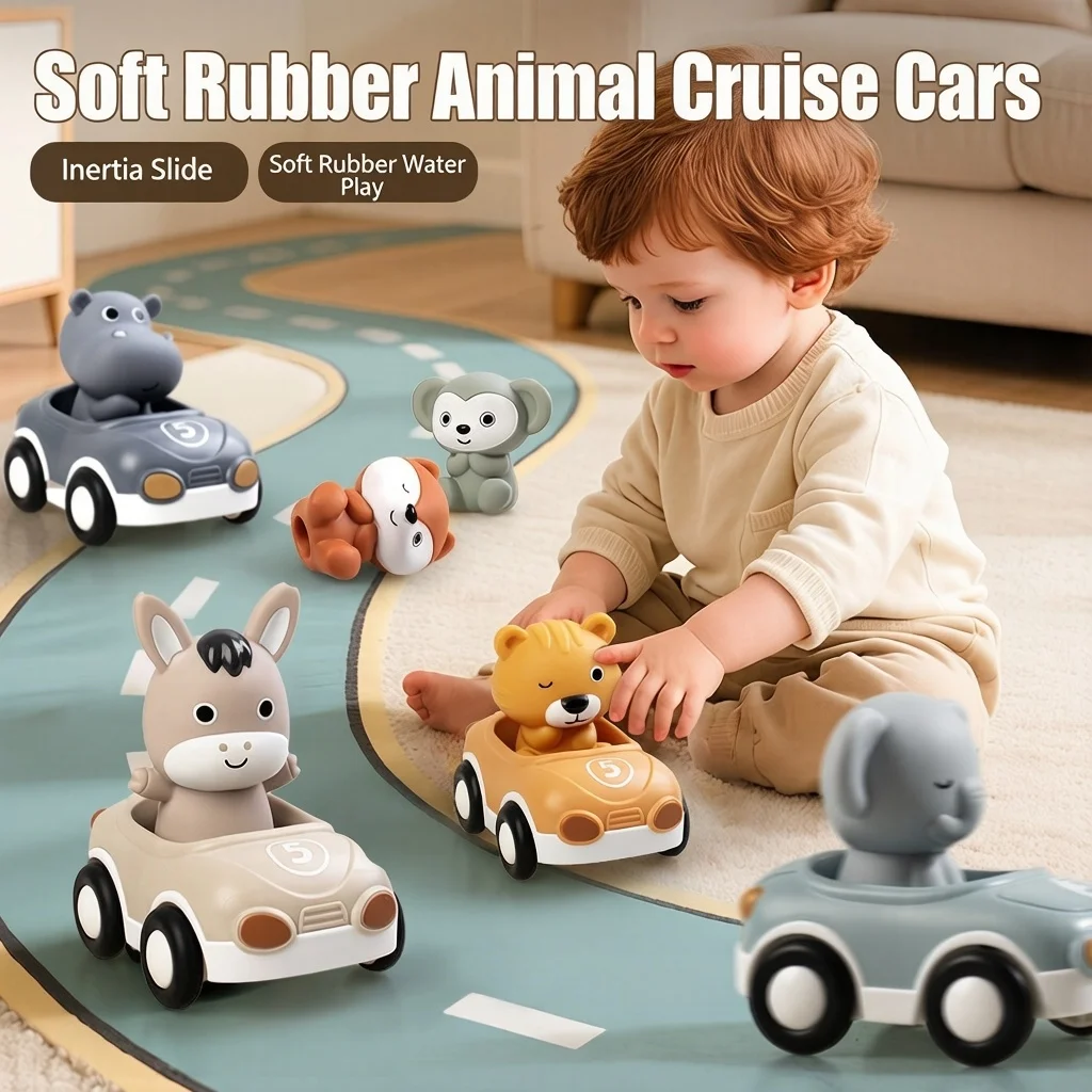Cute Animal Friends 4 Ways to Play: Interactive Finger Puppets, Squishy Toys, Pool Party Bathtub Toys & Mini Pull Back Vehicles
