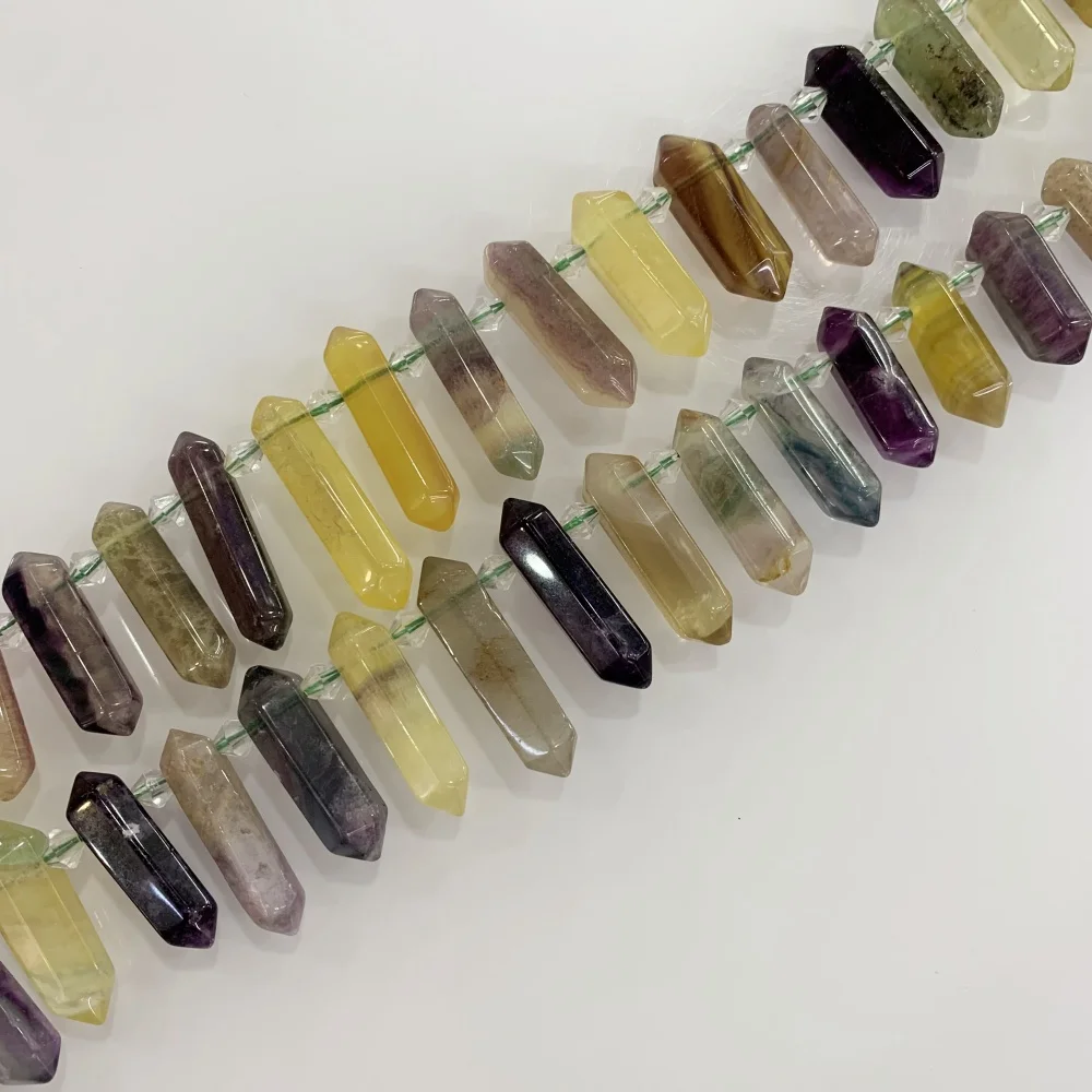 Natural Colored Fluorite 6-12x20-45mm Faceted Hexagonal Pillar  Top of The Hole DIY Charm Pendant Necklace Jewelry Making