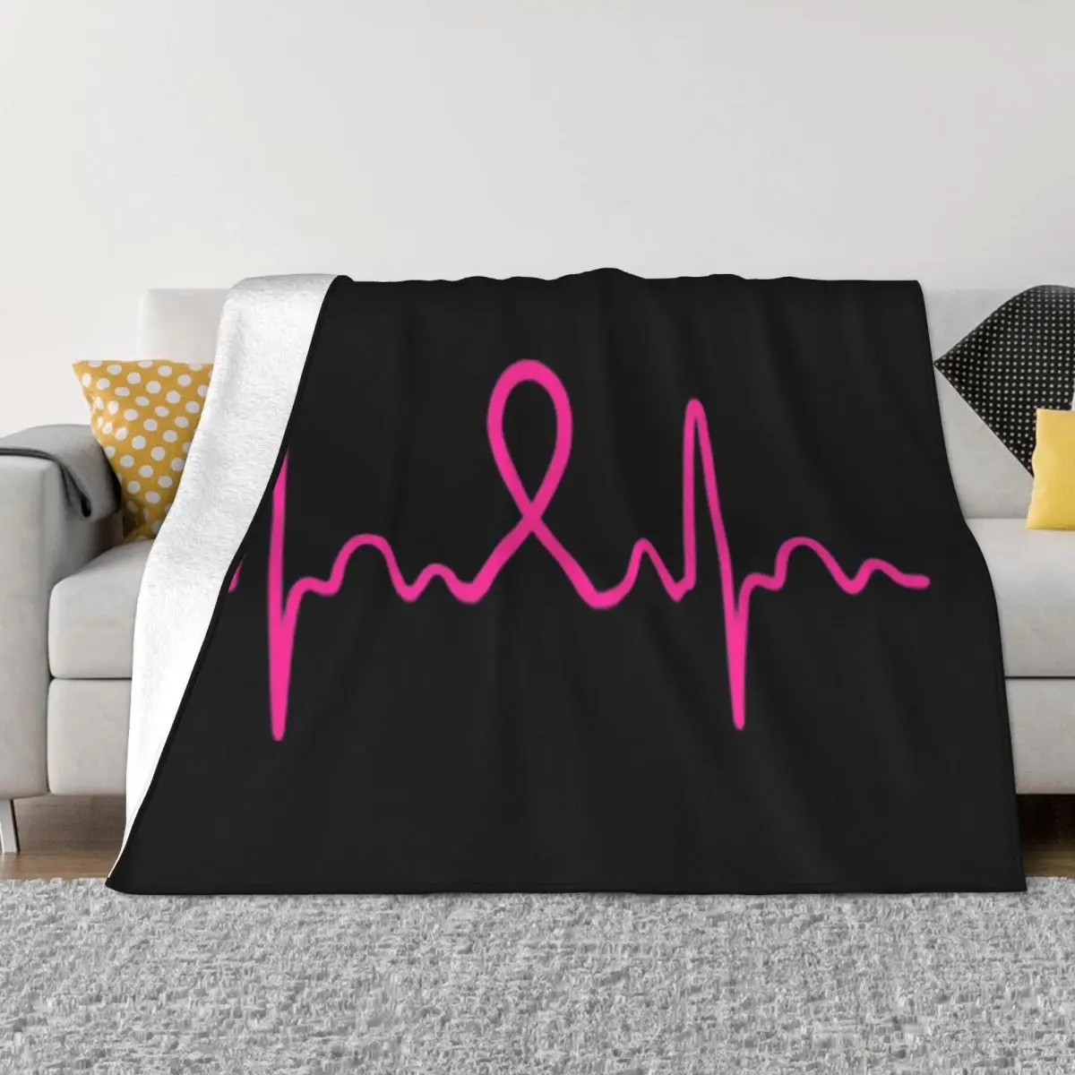 Heartbeat Breast Cancer Awareness Gift Humor Casual Fitness Creative Design Boy Cartoon Character Child Design Throw Blanket