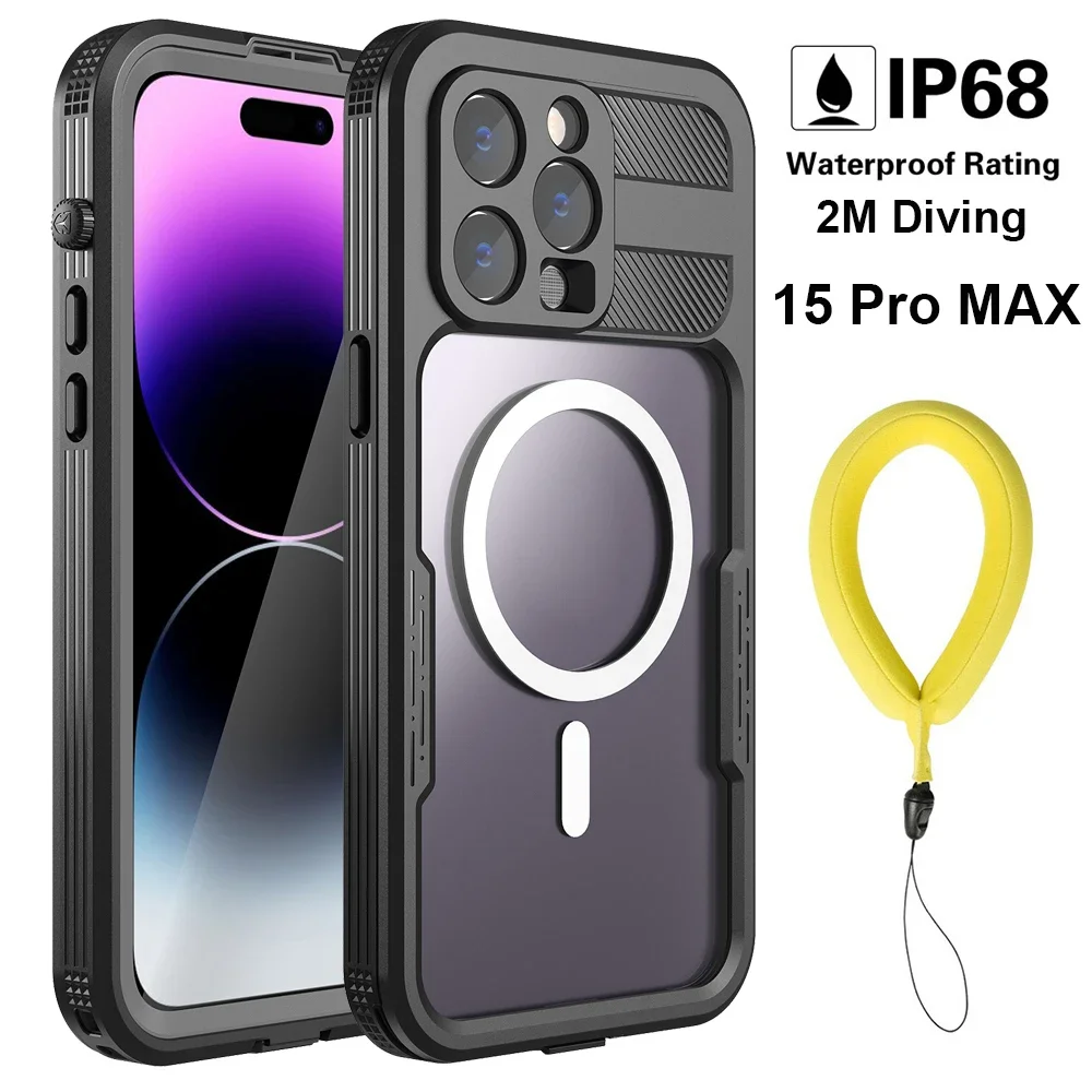 

Водонепроницаемый чехол IP68 для iPhone 16 15 14 Pro MAX 13 12 11 X XS XR 8 Plus, магнитное беспроводное зарядное устройство, чехол для дайвинга, плавание на открытом воздухе