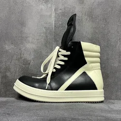 Mężczyźni Kobiety Wysokie buty Casual Platform Sneakers Leather Luxury Trainers Lace Up Zip Autumn Black Qwa Owens Designer Shoes