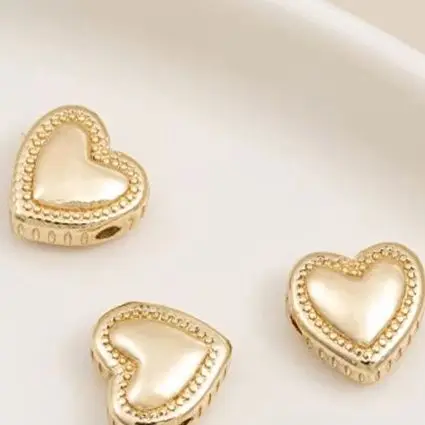 

14K Copper Gold Heart-Shaped Bead with Isolation And Horizontal Hole for DIY Handcrafted Bracelet Necklace Jewelry Accessory