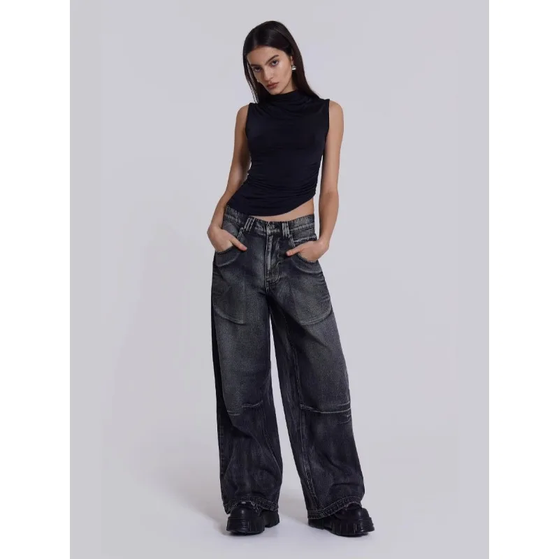 Women Spring Summer Trousers Large Size Jeans Straight Y2k Punk Wind Zipper New Fashion Individuality Casual Premium Vintage