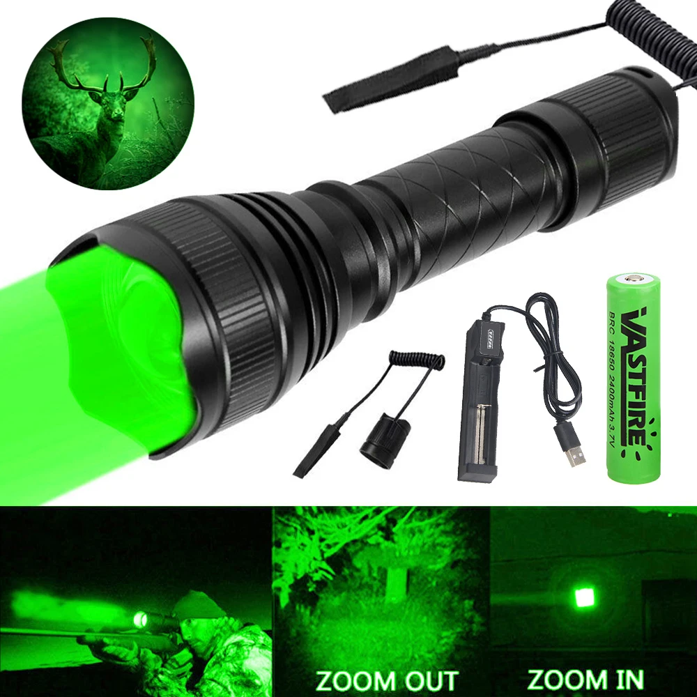 500 Yards T21 Professional Green Red Weapon Light Tactical 1-Mode Zoomable Scout Lamp Hog Predator Varmint Hunting Flashlight