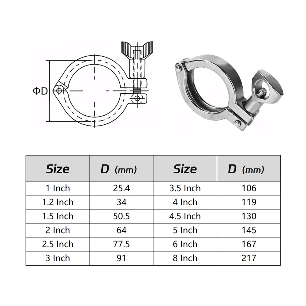 SS304 Tri-Clamp Clover Sanitär-Schnellkupplung 1-8 Zoll 25,4-119mm für Heimbrauerei, Destillation, Lebensmittel- und Getränkeleitungen – Detail 1