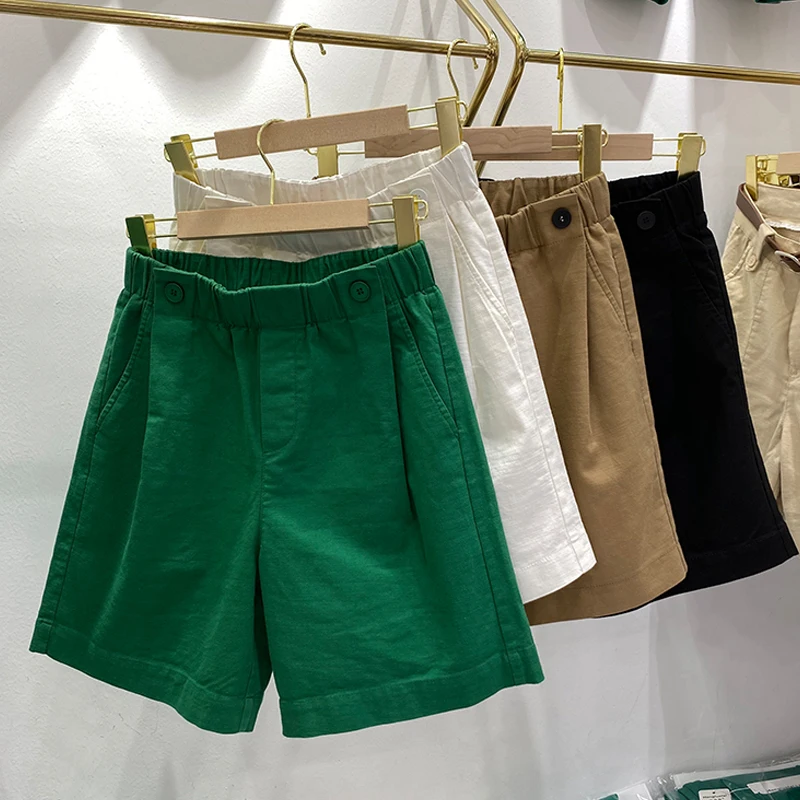 فضفاض واسع الساق القطن الكتان ort السراويل النسائية عالية الخصر ركاب Sle غير المتماثلة النسخة الكورية عارضة orts #1