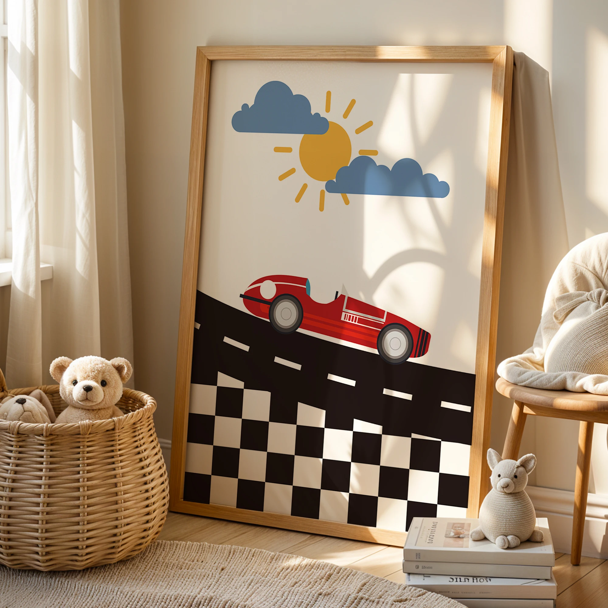 3pcs Personalized Custom Name Cartoon Race Car Wall Art Print Picture Canvas Poster Painting For Living Child Room Home Decor