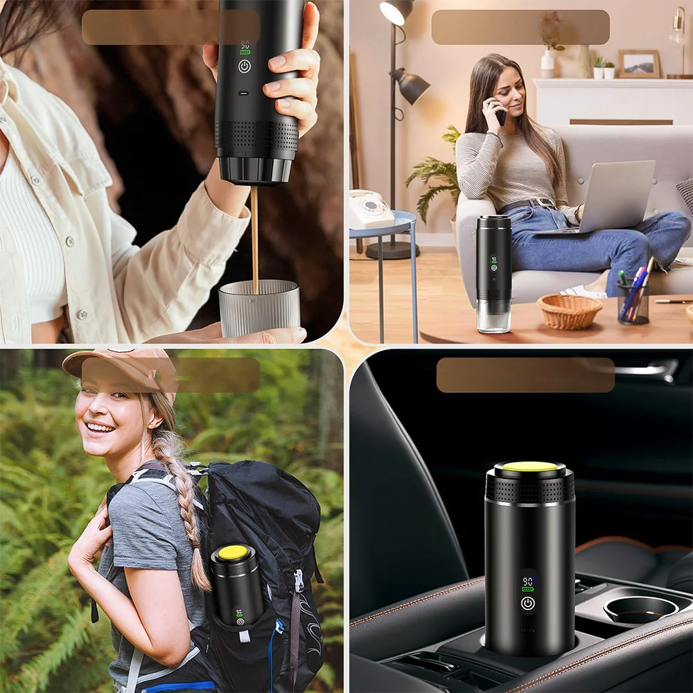 Mini cafetera para viajes, cafetera 3 en 1 a batería, cafetera espresso para coche con USB, compatible con cápsulas y café molido, accesorios para autocaravanas y regalos para acampar