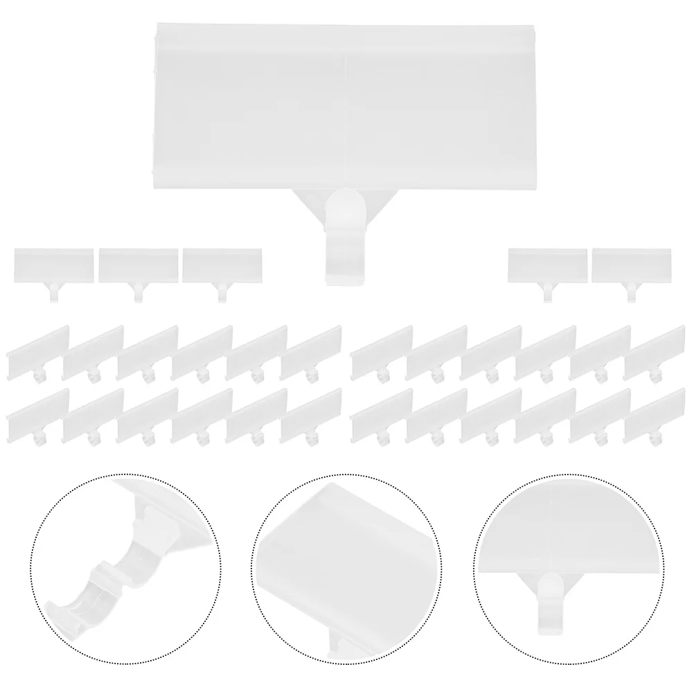 

30 Pcs Price Tag Label Strip Shelves Adhesive Pockets Clip on Sign Holder Bins Clear Labels for Organizing Office