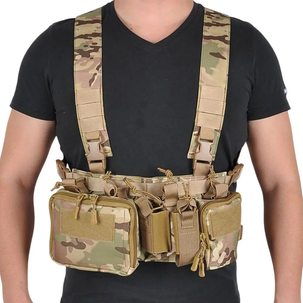 Tactical Chest Vest Rig Bag Field Training Vest Multifunctional Camouflage Strap with Multi-Pocket Outdoor Camping CS Match Pack