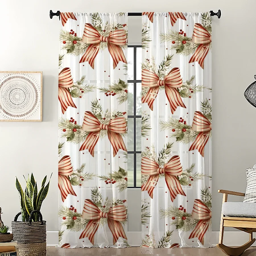 Elegant Autumn Bow Garland Print Curtains for Living Room Home Decor Seasonal Window Drapes
