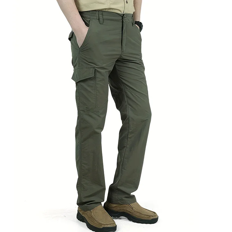 Casual Men Pants Summer Multiple Pockets Cargo Pants Quick Dry Thin Trousers Outdoor Hiking Workout Breathable Long Pant New