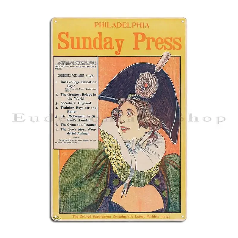 Vintage Restored Philadelphia Sunday Press Poster 1895 Metal Sign Pub Home Bar Cave Personalized Cinema Tin Sign Poster