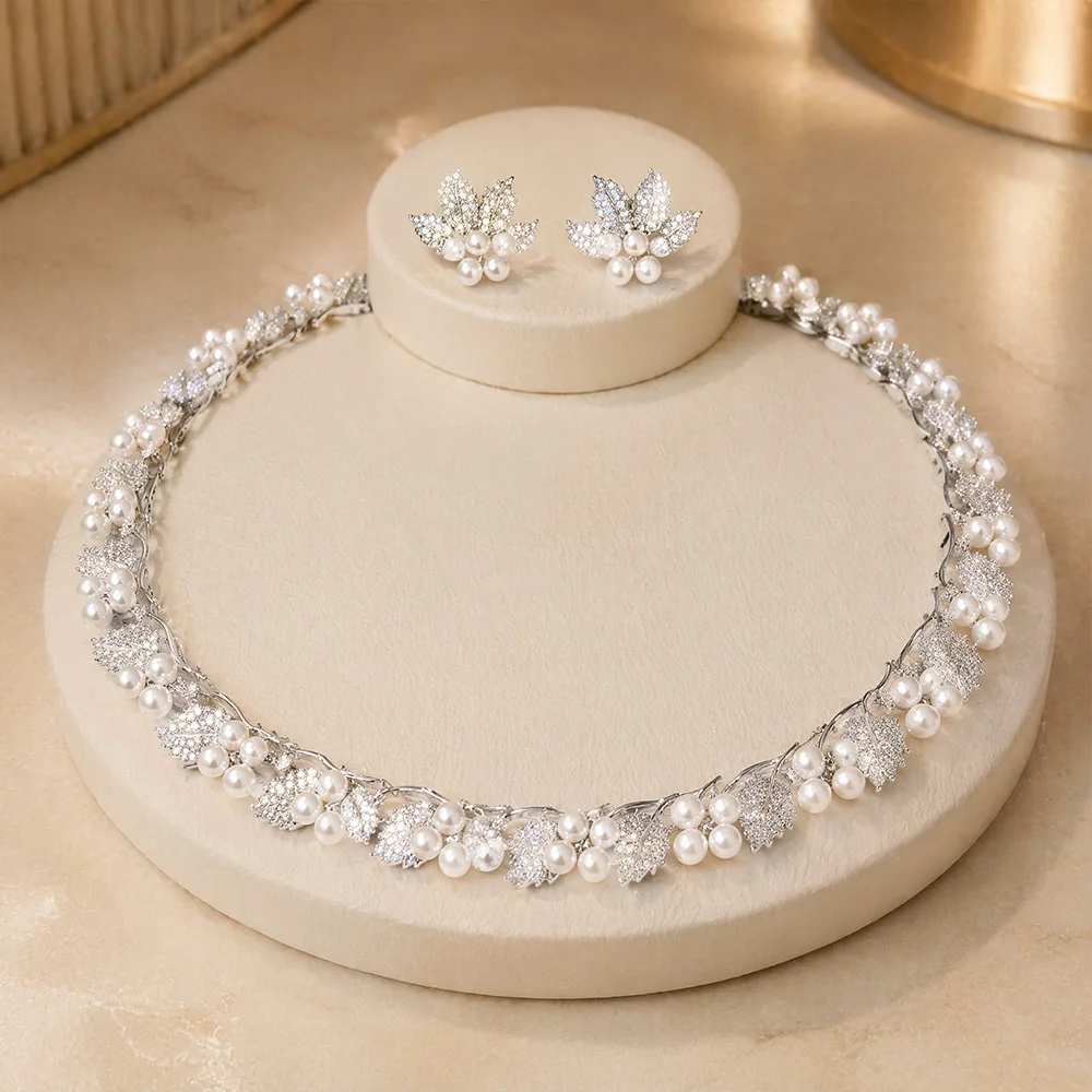 GUIMAN AAA Cubic Zirconia Grapes Choker Pearl Necklace for Women Wedding Bridal Silvery Jewelry
