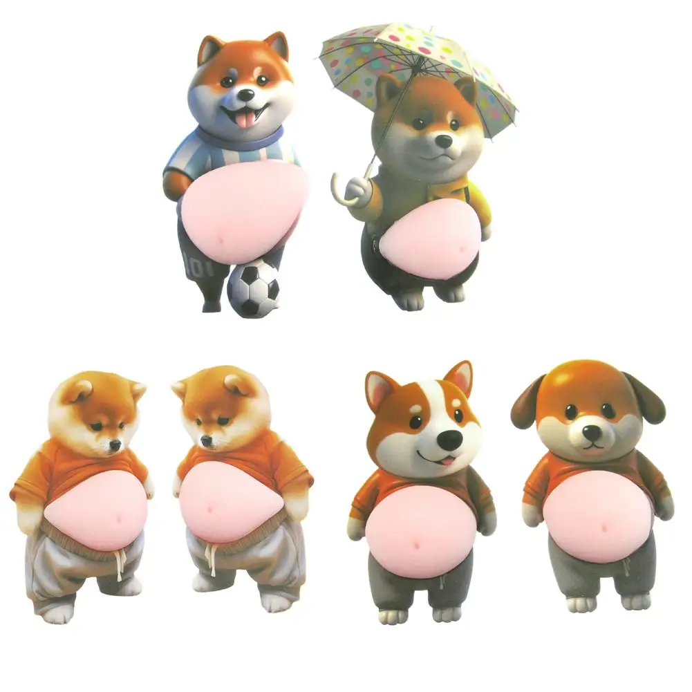 

1 Pair 3D Shiba Inu Belly Sticker Orange Outfit Silicone For Door Stop Decor Soft Pinched Cute 3D Pet Sticker