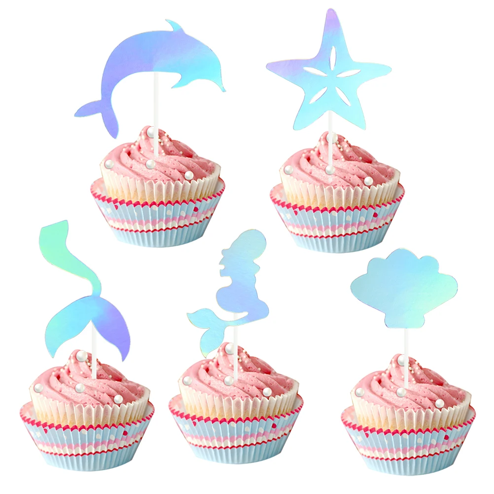 

7pcs Mermaid Cupcake Topper Mermaid Tail Cake Decoration Ocean Theme Birthday Party Baking Dessert Decor Accessories Baby Shower