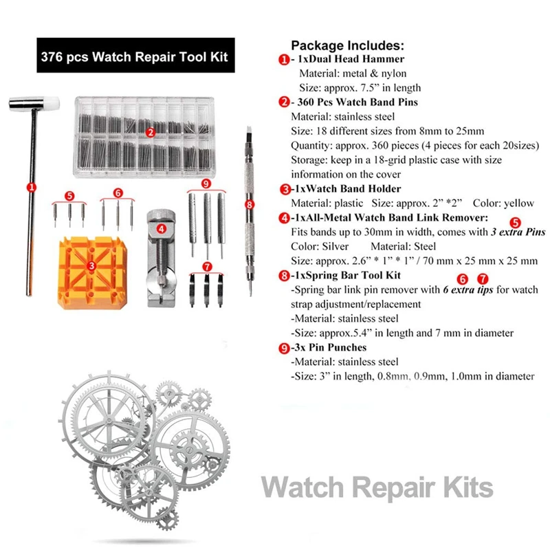 376Pcs Watch Link Remover Kit - Watch Band Spring Bar Tool Set With Watch Pins For Watch Repair And Watch Band Replacement