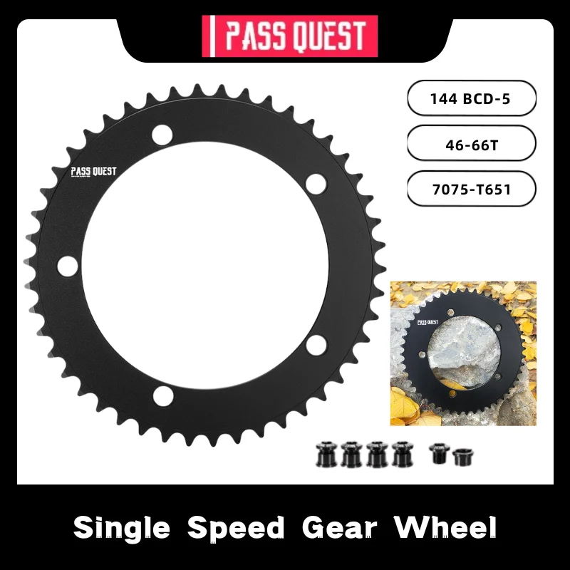 

PASS QUEST 144BCD-5 Holes Chainring Fixed Gear Fixie Road Bike 46-66T Special Single Disc Gear Tooth Chainwheel Cycling Parts