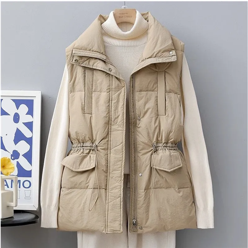 Frauen Weste 2023 Neue Herbst Winter Koreanische Taille Ärmel Unten Baumwolle Westen Weibliche Parkas Warme Weste Damen Jacken Tops