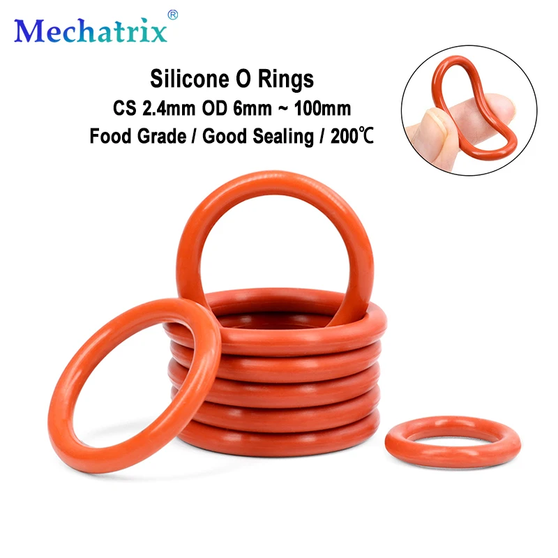 10/50 Stück roter VMQ-O-Ring in Lebensmittelqualität, CS 2,4 mm Außendurchmesser, 6 mm ~ 100 mm, wasserdichte Unterlegscheibe, runder Silikonring, Dichtungen