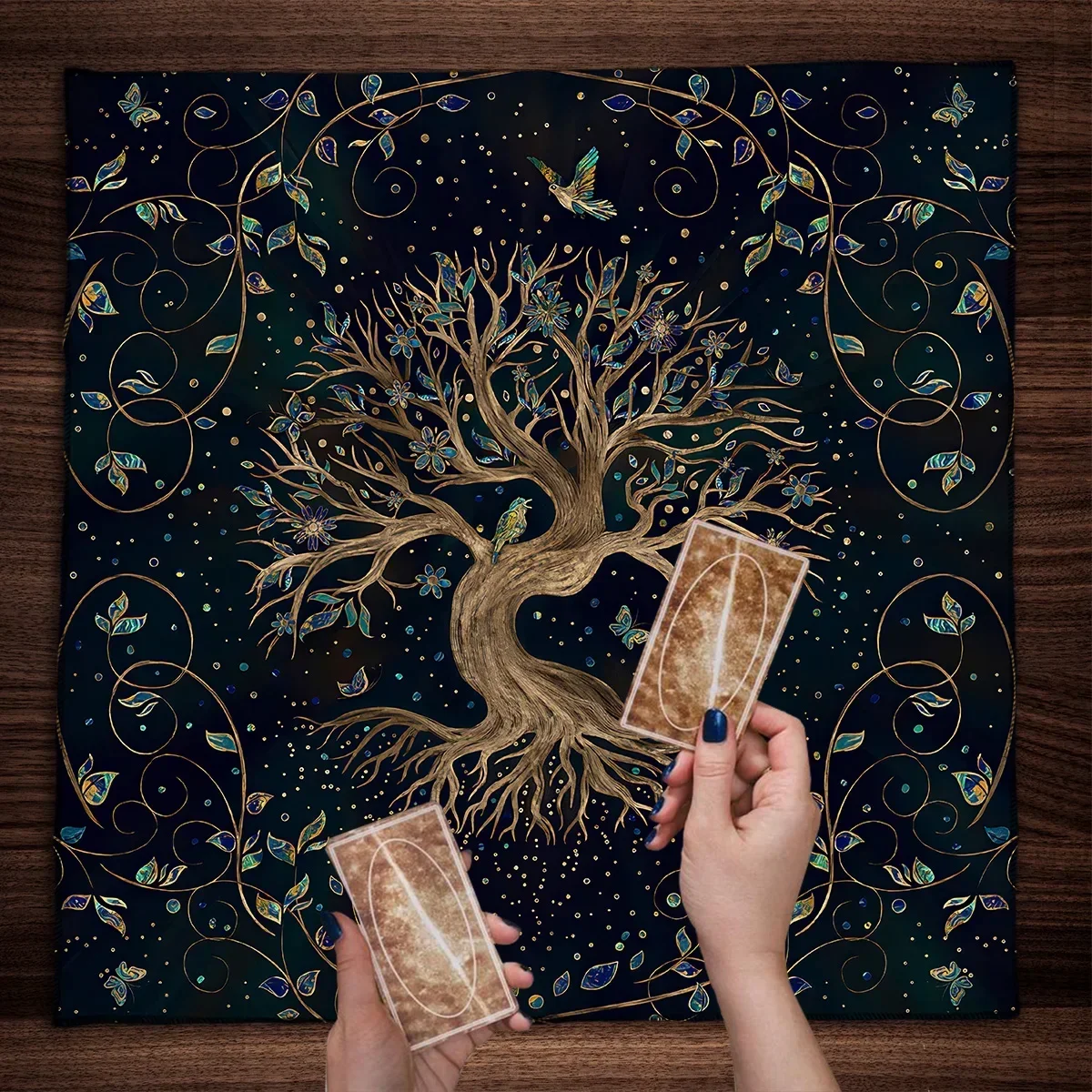 Tree Of Life Plants Tarot Reading Cloth Moon Phase Birds Starshine Altar Cloth Divination Tools Witch Wiccan Ritual Cloth