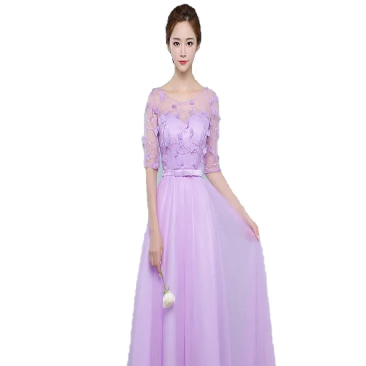 Reject Return 2024 Purple Lilac Bridemsiad Dress With Sleeves Princess Appliques Lace Up Performance Party Prom Dress