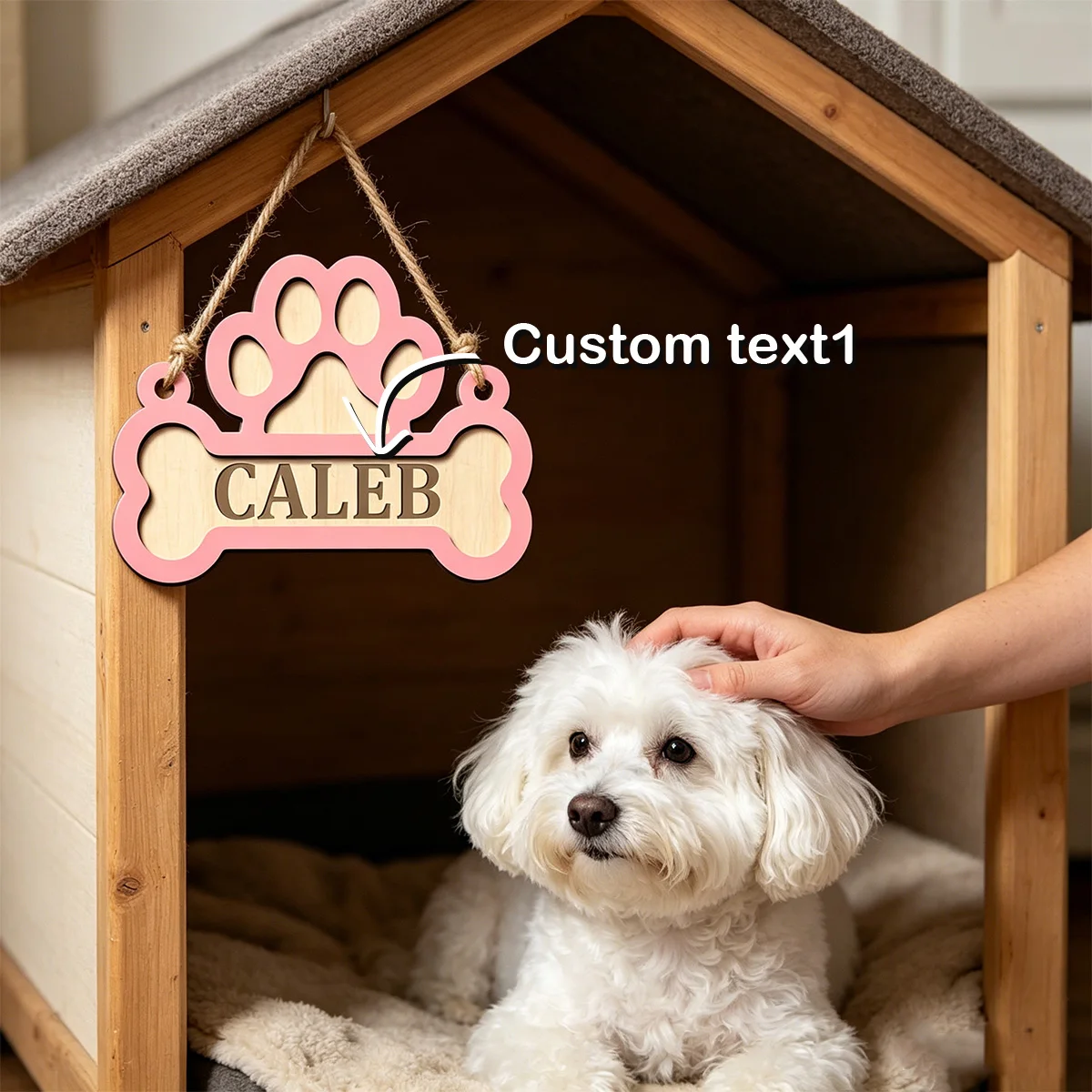 1pc Custom Bone Paw Print Wooden Pet Name Sign Personalized Dog Name Outdoor Door Wall Decor Pet Gift