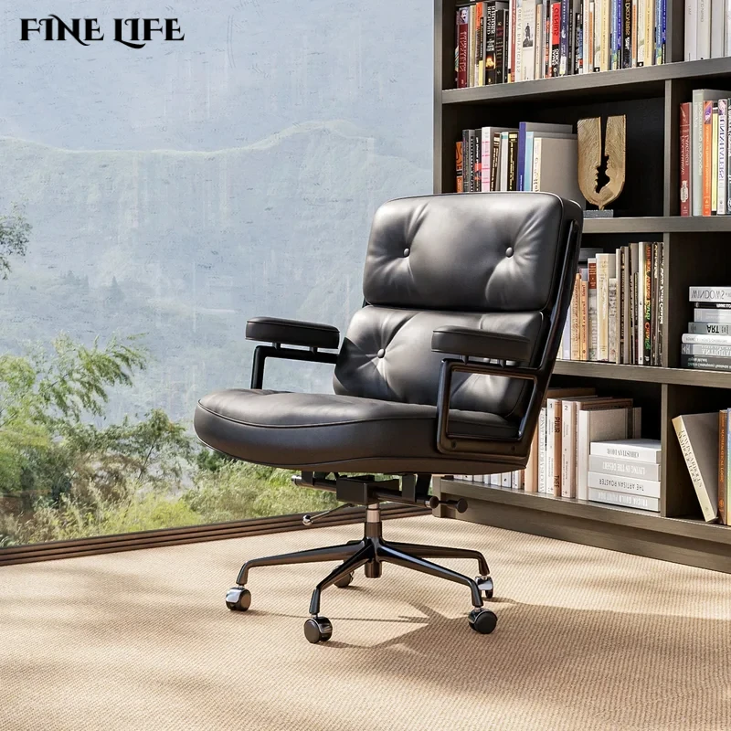 Black Genuine Leather Office Chair Gaming Chair Computer Swivel Gamer Live Ergonomic Chair Home Bedroom Sofa Armchairs Furniture