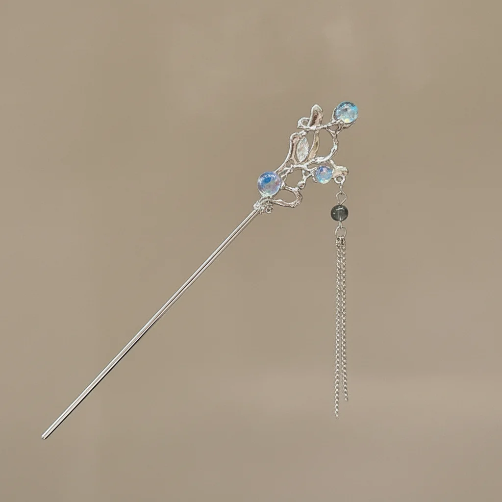 Crystal Moonstones Hairpin with Tassels for Wedding and Stage Performance
