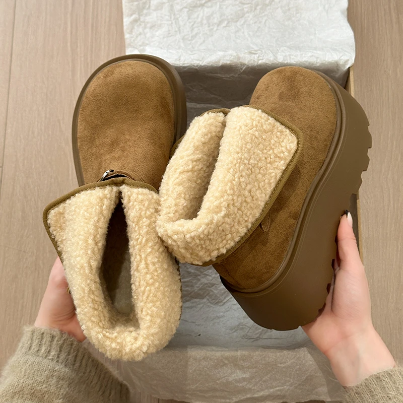 الشتاء مكتنزة منصة كعب النساء الفراء الثلوج الأحذية موجزة الارتفاع زيادة الانزلاق على الأحذية السيدات الراحة الدافئة القطن الجوارب القصيرة