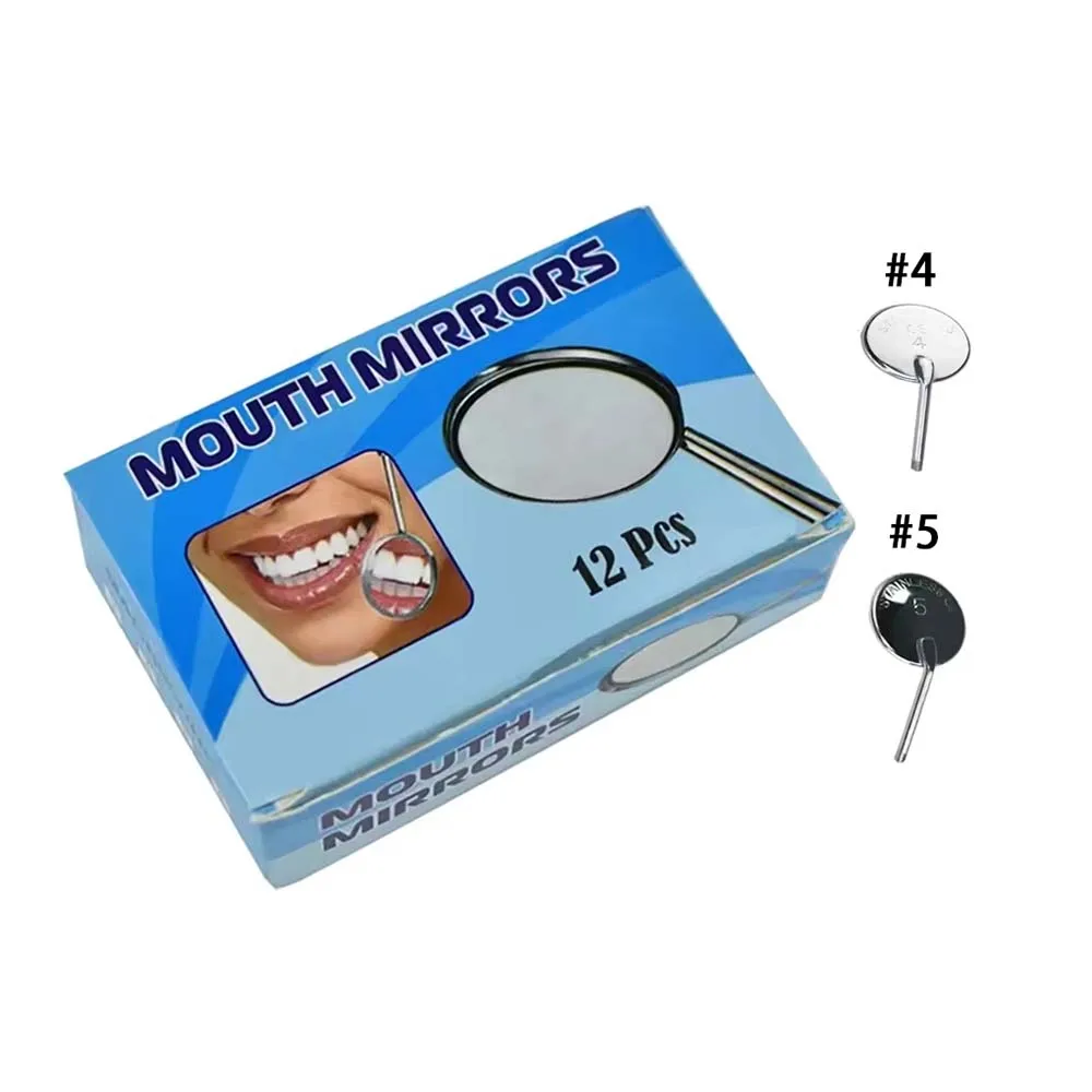 GULPOOE 12 Pcs/Box Dental Mouth Mirror Reflector Stainless Steel Dental Material Inspection Mouth Mirror Oral Care Tool 4#/5# - view 2