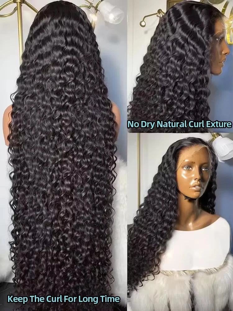 30 Inch HD Transparent 13x6 Water Curly Lace Frontal Human Hair Wigs 250% Brazilian Deep Wave 13x4 Lace Front Wig For Women image 3