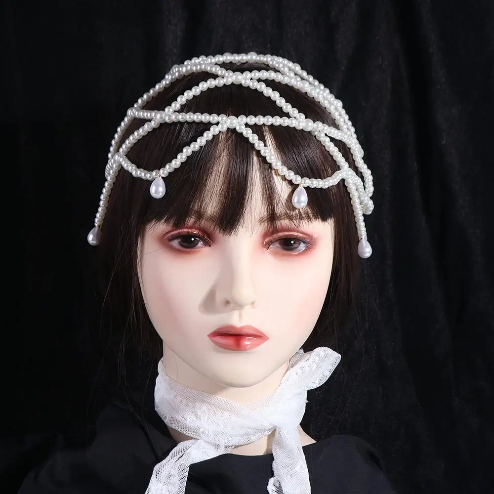 

Chic White Pearls Hairband Handmade Luxury Pearls Head Chain Bride Wedding Boho Headband Jewelry Accessories