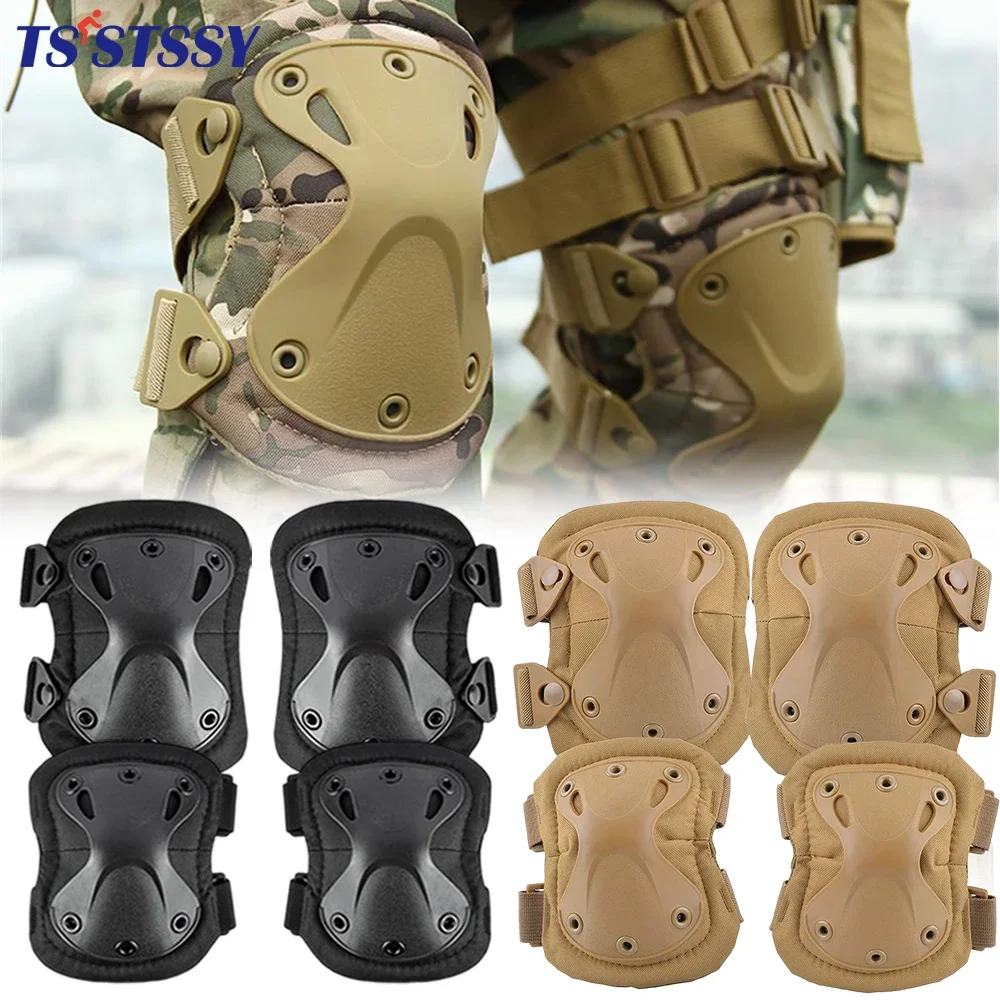 4Pcs Tactical Knee Pads Elbow Protector Airsoft CS Military Army Knee Pads & Elbow Pads Set Outdoor Hunting Sport Safety Support