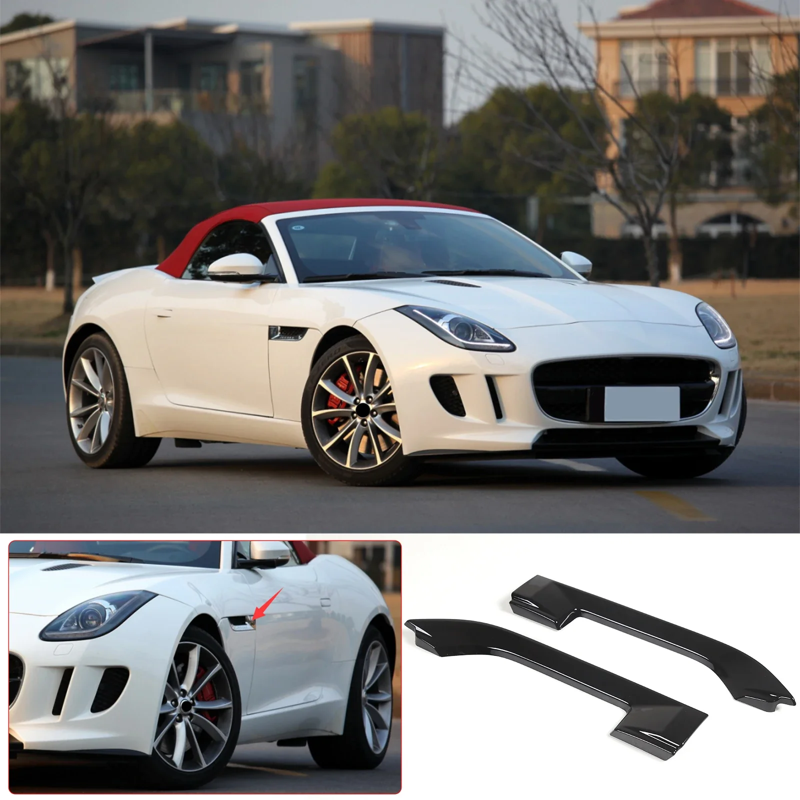 

cheya ABS Piano Black Car Side Fender Air Outlet Frame Cover for Jaguar F-TYPE 2013 + Exterior Modification Accessories 2 Pcs