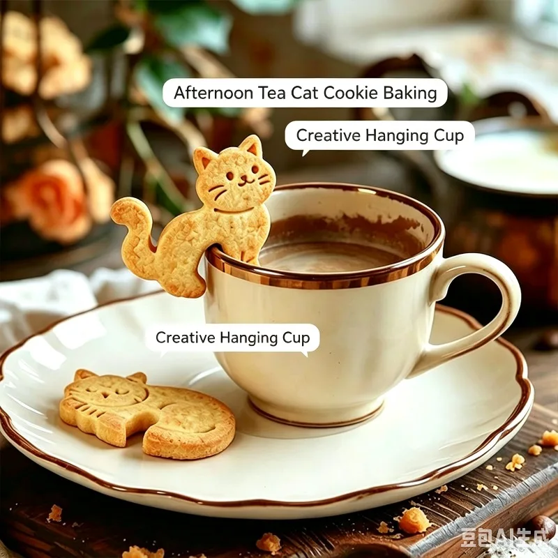Cortador de galletas de gato con diseño de taza colgante de dibujos animados, molde de repostería de gatito lindo, herramienta de decoración DIY para decoración de galletas en tazas de café y té