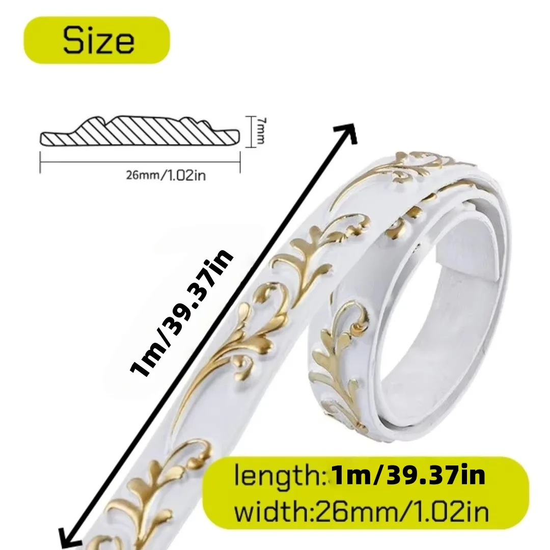 1pc 1m/39.37in 3D PVC Self-Adhesive Decorative Soft Line Baseboard Ceiling Trim Line Background Wall Molding Line