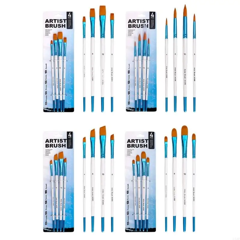 U2je 4pcs manico in legno pennello Pennello per setole in nylon per gouaches acquerello