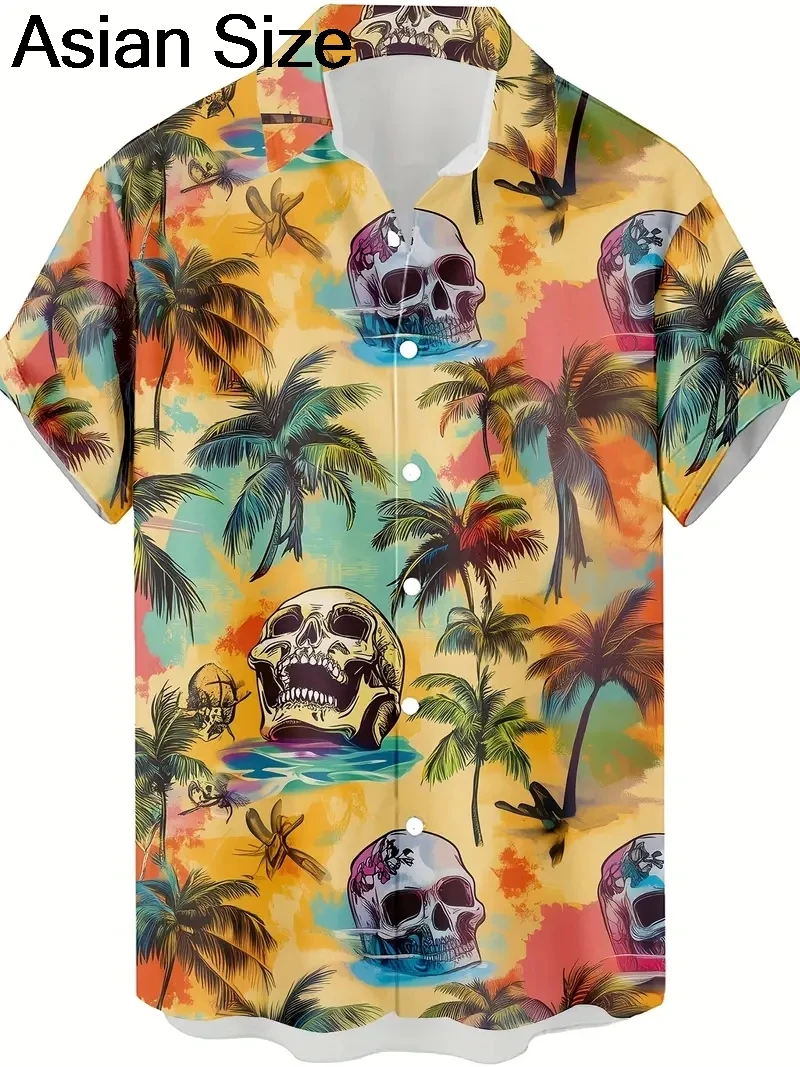 2025 Hawaiian Men's Shirt For Men Short Sleeve Trendy Skulls Pattern 3D Print Tops Fashion Men's Streetwear Summer Casual Shirt