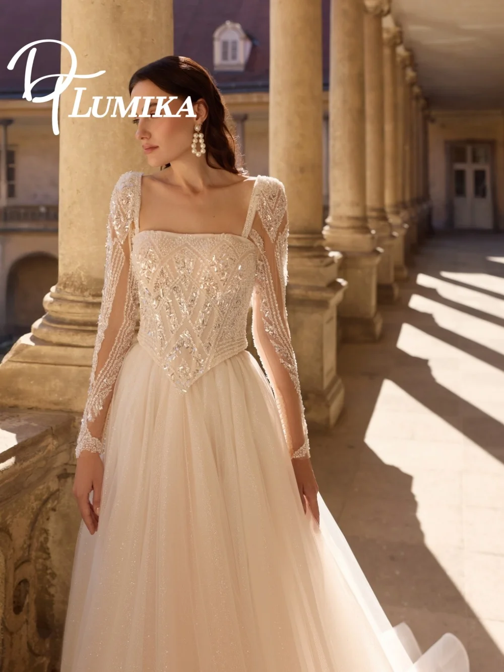 Romantic Beaded Wedding Dress 2026 Elegant Long Sleeve Bridal Gown Formal A Line Floor Length Bridal Dress Vestido De Novia
