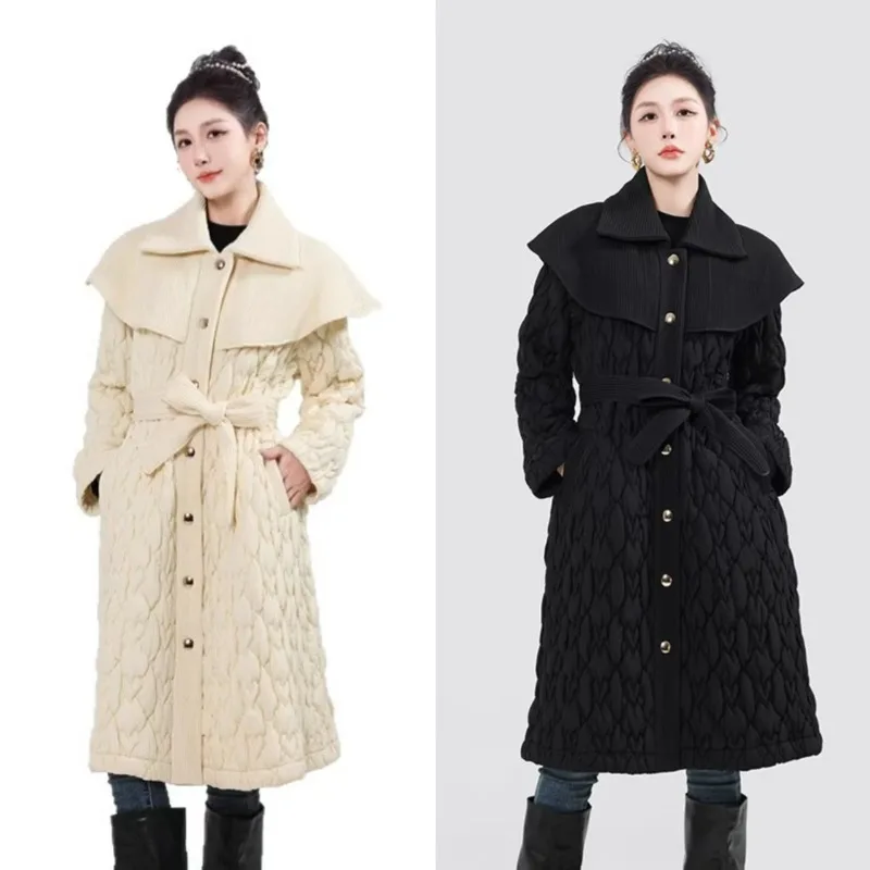 

Miyake плиссированная куртка женская 2025 с лацканами зимняя хлопковая женская длина с утолщенной сто хлопчатобумажной куртки хлопковое пальто свободное